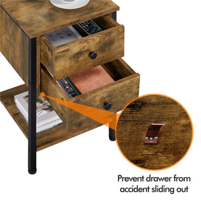 Yaheetech Rustic Brown Side Table Vintage Bedside Table with 2 Drawers & Open Shelf