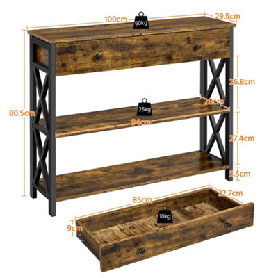 Superjoe Rattan Console Table, Boho Entryway Table With 2 Drawers And