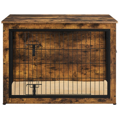 Yaheetech Rustic Brown Wooden Dog Crate with Anti Skid Plush Mat