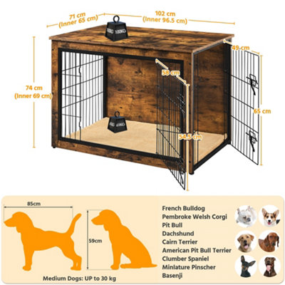 Yaheetech Rustic Brown Wooden Dog Crate with Anti Skid Plush Mat - 3
