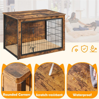 Yaheetech Rustic Brown Wooden Dog Crate with Anti Skid Plush Mat - 4