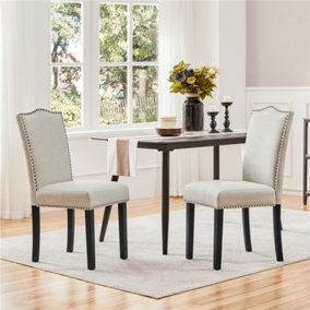 Yaheetech Set of 2 Beige Modern Fabric Upholstered Dining Chairs with Nailhead Trim