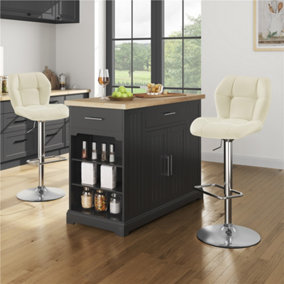 Yaheetech Set of 2 Beige Modern Faux Leather Adjustable Swivel Bar Stools with Tufted Back and Footrest