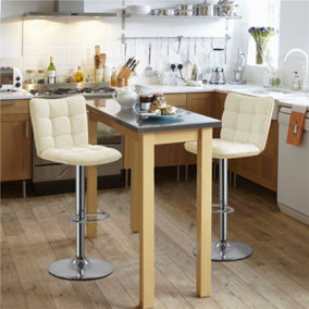 Yaheetech Set of 2 Beige Tufted Back Height Adjustable Swivel Bar Stools with Footrest