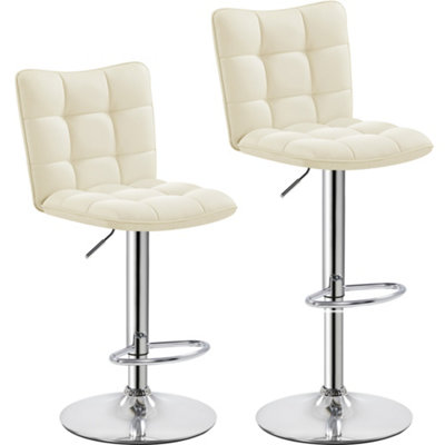 Yaheetech Set of 2 Beige Tufted Back Height Adjustable Swivel Bar Stools with Footrest