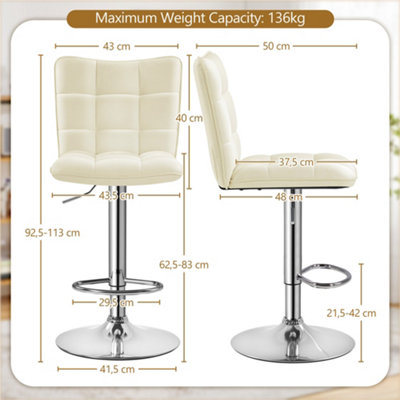 Yaheetech Set of 2 Beige Tufted Back Height Adjustable Swivel Bar Stools with Footrest