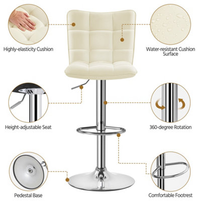 Yaheetech Set of 2 Beige Tufted Back Height Adjustable Swivel Bar Stools with Footrest