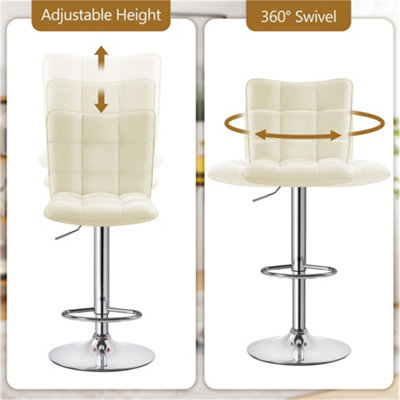 Yaheetech Set of 2 Beige Tufted Back Height Adjustable Swivel Bar Stools with Footrest