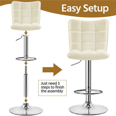 Yaheetech Set of 2 Beige Tufted Back Height Adjustable Swivel Bar Stools with Footrest