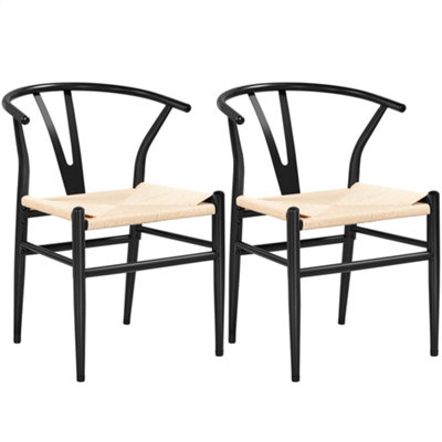 Yaheetech Set of 2 Black Dining Chairs Weave Modern Chair with Y-Shaped Backrest and Metal Frame