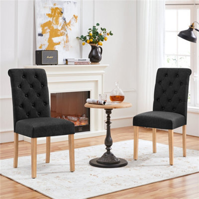 Yaheetech Set of 2 Black Fabric Upholstered Dining Chairs with High Back