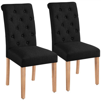 Yaheetech Set of 2 Black Fabric Upholstered Dining Chairs with High Back