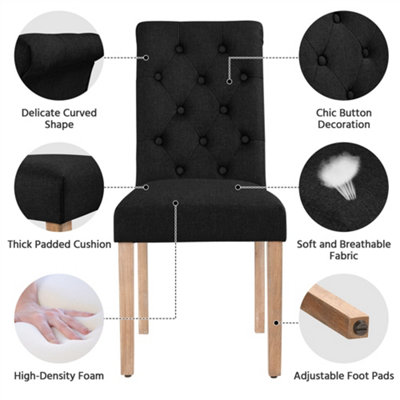 Yaheetech Set of 2 Black Fabric Upholstered Dining Chairs with High Back