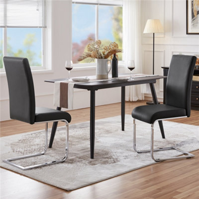 Yaheetech Set of 2 Black Faux Leather Dining Chairs with Metal Legs for ...