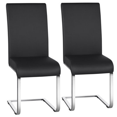 Yaheetech Set of 2 Black Faux Leather Dining Chairs with Metal Legs for ...
