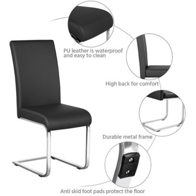Yaheetech Set of 2 Black Faux Leather Dining Chairs with Metal Legs for ...