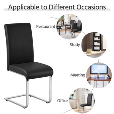Yaheetech Set of 2 Black Faux Leather Dining Chairs with Metal Legs for ...