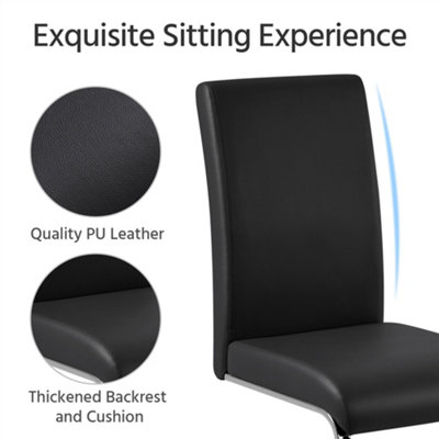 Yaheetech Set of 2 Black Faux Leather Dining Chairs with Metal Legs for ...