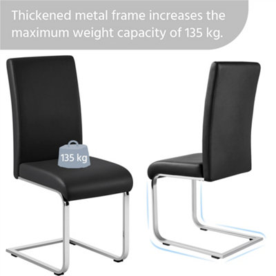 Yaheetech Set of 2 Black Faux Leather Dining Chairs with Metal Legs for ...