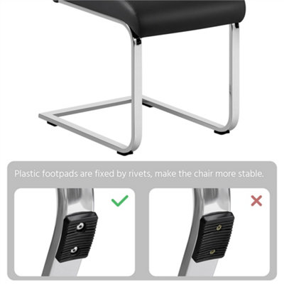 Yaheetech Set of 2 Black Faux Leather Dining Chairs with Metal Legs for ...