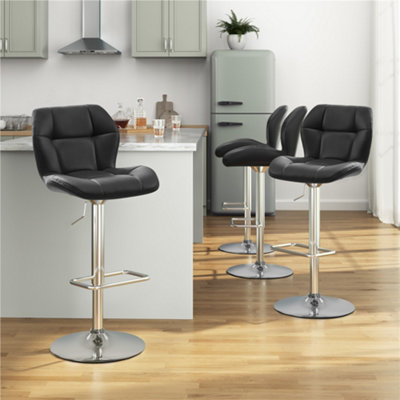 Yaheetech Set of Black Modern Faux Leather Adjustable Swivel Bar