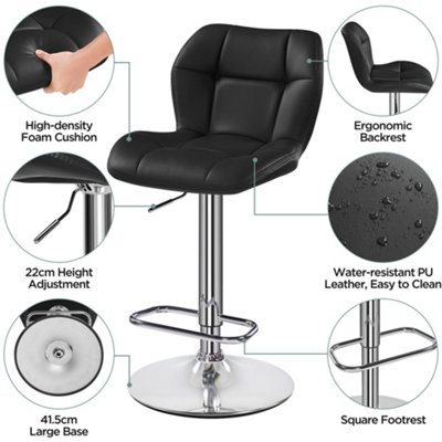 Yaheetech Set of 2 Black Modern Faux Leather Adjustable Swivel Bar Stools with Tufted Back and Footrest DIY at B Q