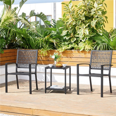 Yaheetech Set of 2 Black Outdoor Patio Dining Chairs with Slatted Seat