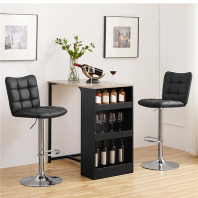 Yaheetech Set of 2 Black Tufted Back Height Adjustable Swivel Bar Stools with Footrest