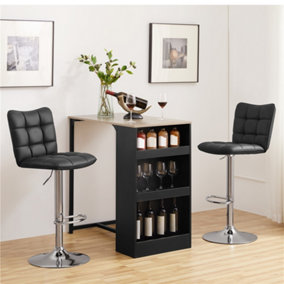 Yaheetech Set of 2 Black Tufted Back Height Adjustable Swivel Bar Stools with Footrest