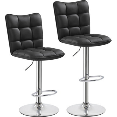 Yaheetech Set of 2 Black Tufted Back Height Adjustable Swivel Bar Stools with Footrest