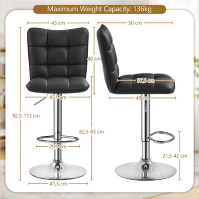 Yaheetech Set of 2 Black Tufted Back Height Adjustable Swivel Bar Stools with Footrest