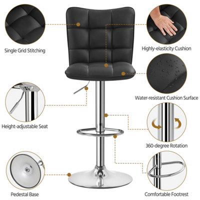 Yaheetech Set of 2 Black Tufted Back Height Adjustable Swivel Bar Stools with Footrest