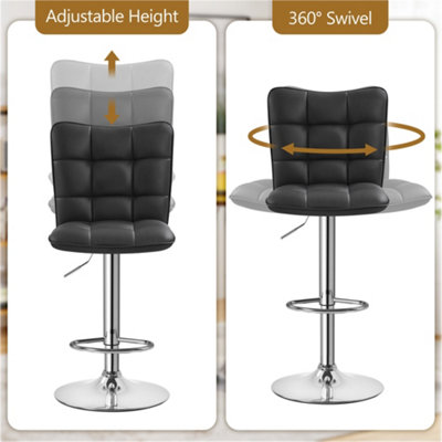 Yaheetech Set of 2 Black Tufted Back Height Adjustable Swivel Bar Stools with Footrest