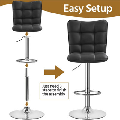 Yaheetech Set of 2 Black Tufted Back Height Adjustable Swivel Bar Stools with Footrest