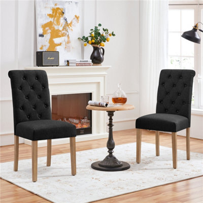 Yaheetech Set of 2 Black Upholstered Dining Chairs Classic Fabric Chairs with High Back