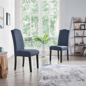 Yaheetech Set of 2 Blue Classic Fabric Upholstered Dining Chair with Nailhead Trim