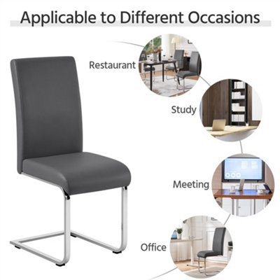 Yaheetech Set of 2 Dark Grey Faux Leather Dining Chairs with Metal Legs ...