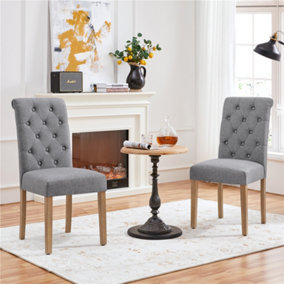 Yaheetech Set of 2 Dark Grey Upholstered Dining Chairs Classic Fabric Chairs with High Back
