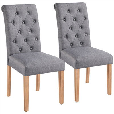 Yaheetech Set of 2 Dark Grey Upholstered Dining Chairs Classic Fabric Chairs with High Back