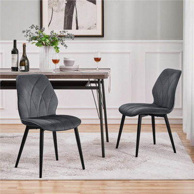 Yaheetech Set of 2 Dark Grey Velvet Dining Chairs with Petal Accented ...