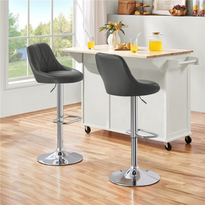 Yaheetech Set of 2 Faux Leather Swivel Bar Stools with Backrest and Footrest Dark Grey