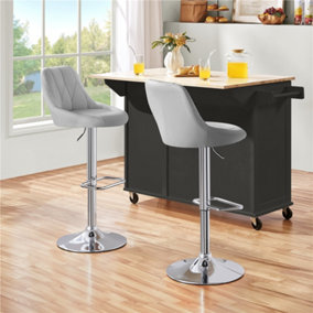 Yaheetech Set of 2 Faux Leather Swivel Bar Stools with Backrest and Footrest Light Grey