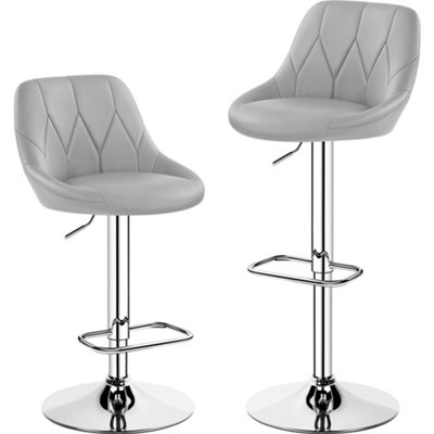 Yaheetech Set of 2 Faux Leather Swivel Bar Stools with Backrest and Footrest Light Grey