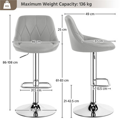 Yaheetech Set of 2 Faux Leather Swivel Bar Stools with Backrest and Footrest Light Grey