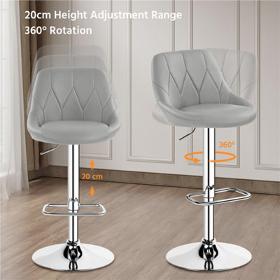 Yaheetech Set of 2 Faux Leather Swivel Bar Stools with Backrest and Footrest Light Grey