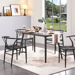Yaheetech Set of 2 Full Black Dining Chairs Weave Modern Chair with Y-Shaped Backrest and Metal Frame