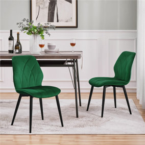 Yaheetech Set of 2 Green Velvet Dining Chairs with Petal Accented Backrest