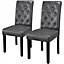 Yaheetech Set of 2 Grey Faux Leather Dining Chairs with Button Tufted Backrest and Solid Wood Legs