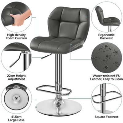 thumbnail image 2 of Set Of 2 Adjustable Swivel Bar Stools – Faux Leather Square Stitch – Red, Black, Or White 2 of 6