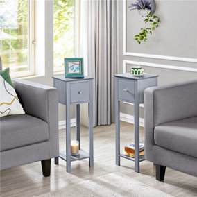 Yaheetech Set of 2 Grey Slim Bedside Tables with Storage Drawers Nightstand for Living Room Bedroom
